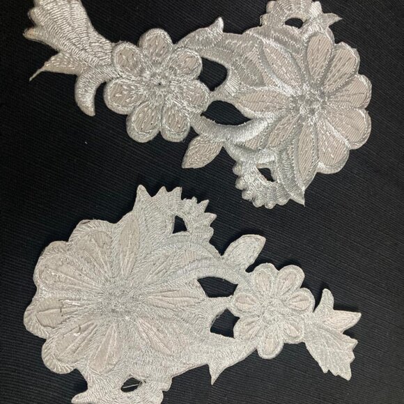 Kids Embroidery Patches Iron On Applique Floral Gray Silver Patches - Picture 4 of 7